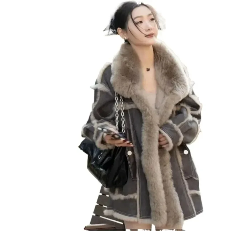 Autumn Winter New Women Faux Mink Fur Jacket Leopard Print Thicken Warm Casual Short Outwear Fashion Pink Collar Long Sleeve