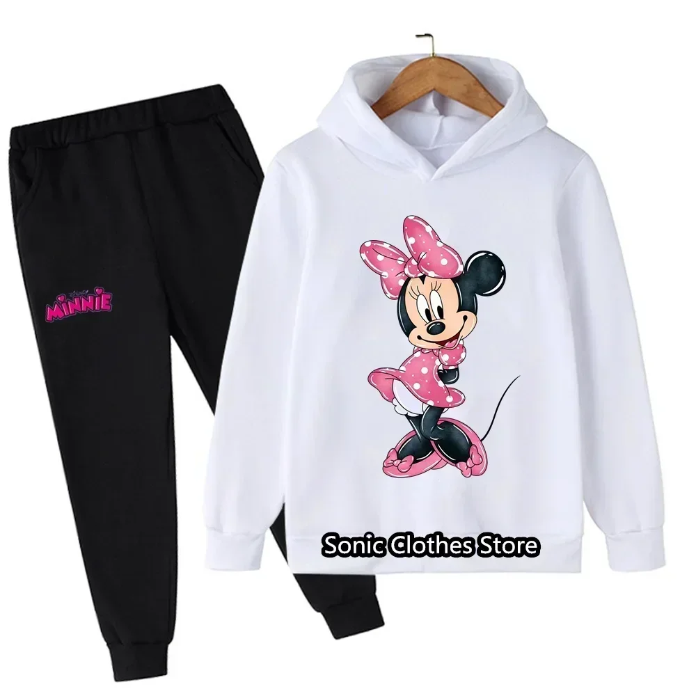 Mickey Minnie Mouse Girls Suit Kids Long Sleeve Cartoon Hoodies+Long Pants 2pcs Set Child Sports Clothing Casual Girls Outfits