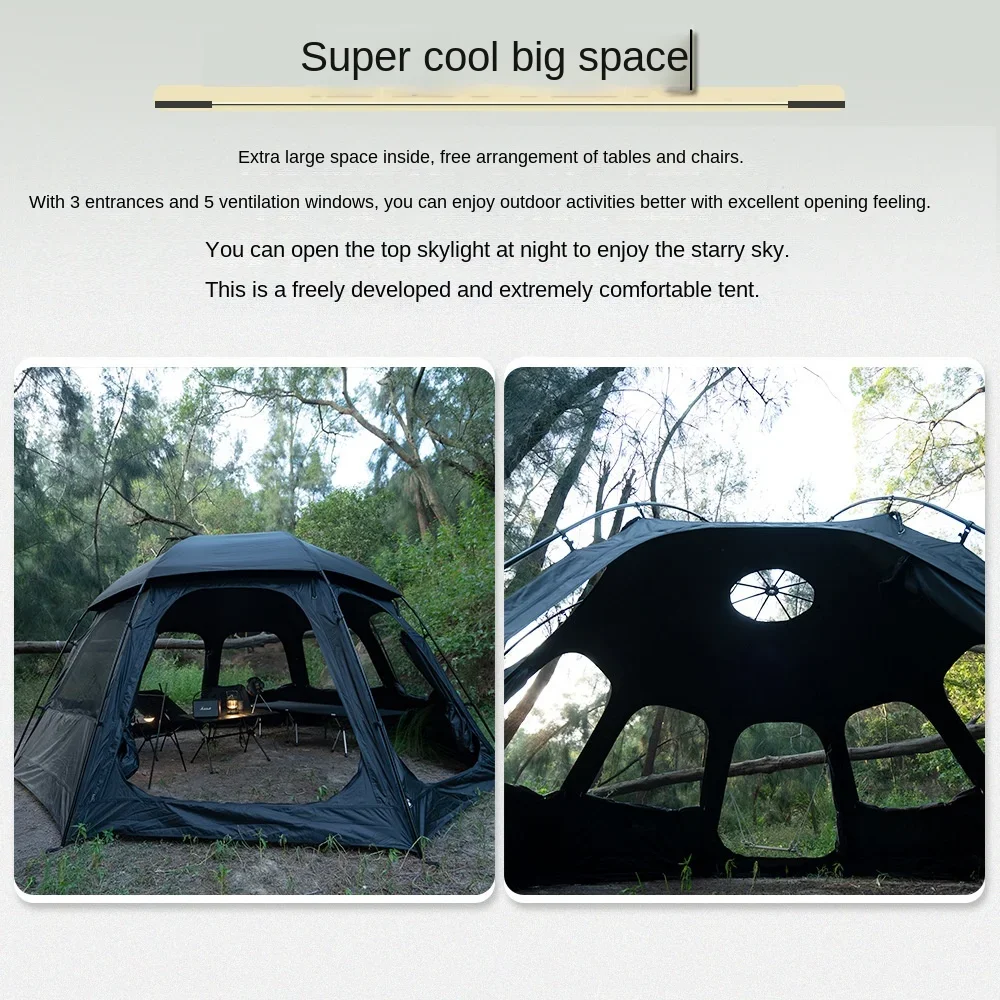 Black Coated Octagonal Ball Dome Tent 5-8 Person Waterproof Shelter Beach Hiking Spherical Pergola Outdoor Car Camping Awning