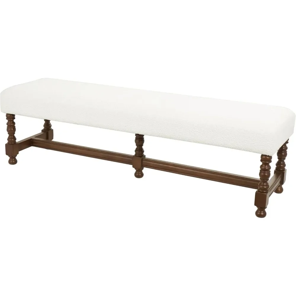 Fabric Home Entryway Bench with Brown Traditional Wood Turned Legs - 59