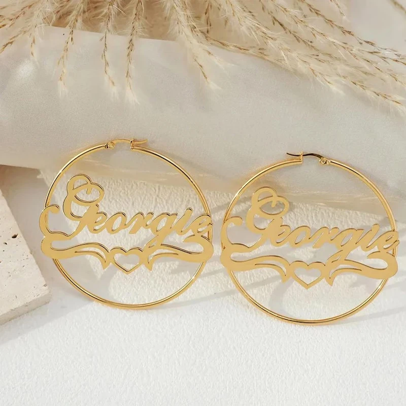Acheerup anting-anting Hoop nama kustom untuk wanita anak perempuan anting-anting Hati huruf dipersonalisasi baja tahan karat perhiasan hadiah ulang tahun 2025