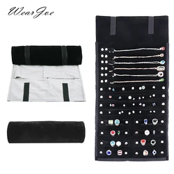 Travel Jewelry Organizer Portable Velvet Ring Earrings Pendant Necklace Holder Bracelet Carrying Storage Bag Foldable Roll Pouch
