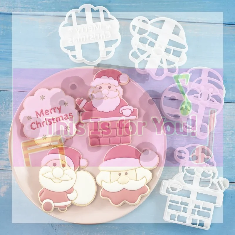 【MA】1/4Pcs Christmas Santa Claus Cookie Cutter Mold Merry Christmas Cookie Embosser Baking Molds For Christmas Decorations