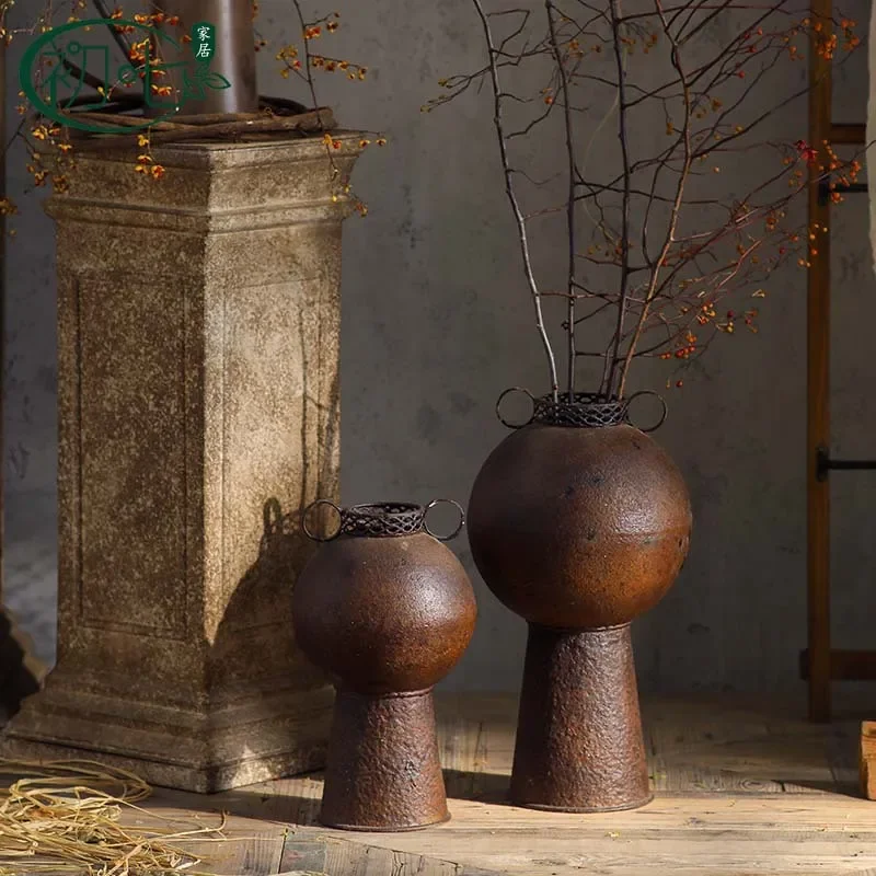 Wabi Sabi Rustic Iron Flower Vase Antique Wind Style Home Decor Dry Flower Arrangement Utensil Jewelry Display Prop for Shop