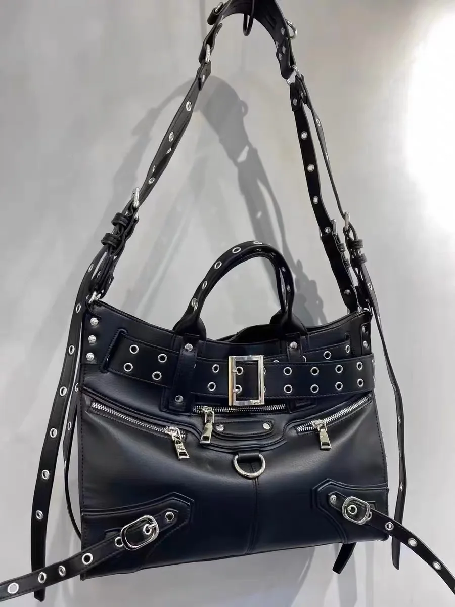 JIAERDI-Bolso de mano negro con remaches para mujer, bandolera Vintage de gran capacidad, estilo Grunge Y2k, de diseñador de lujo