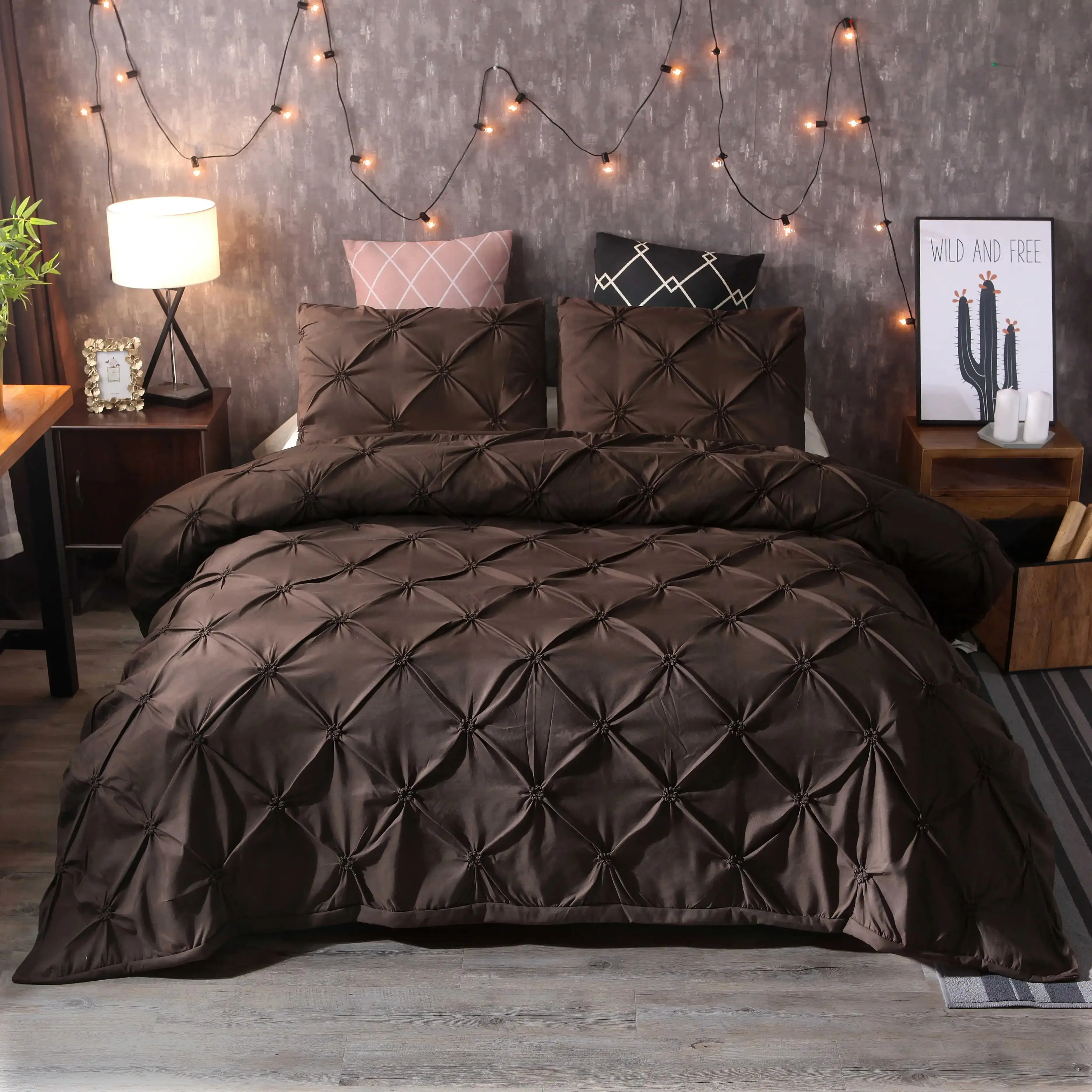 King Size 100% Egyptian Cotton Duvet Cover Set with Zipper Closure Corner Ties And Pillowcase Textured Pinch Pleated Bedding