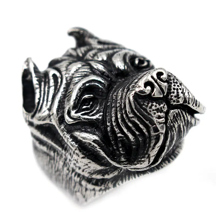 

AsJerlya Wholesale Exaggerated Ring Pit Bull Bulldog Dog Rings Men Personality Titanium Steel Animal Jewelry Big Size #7-13