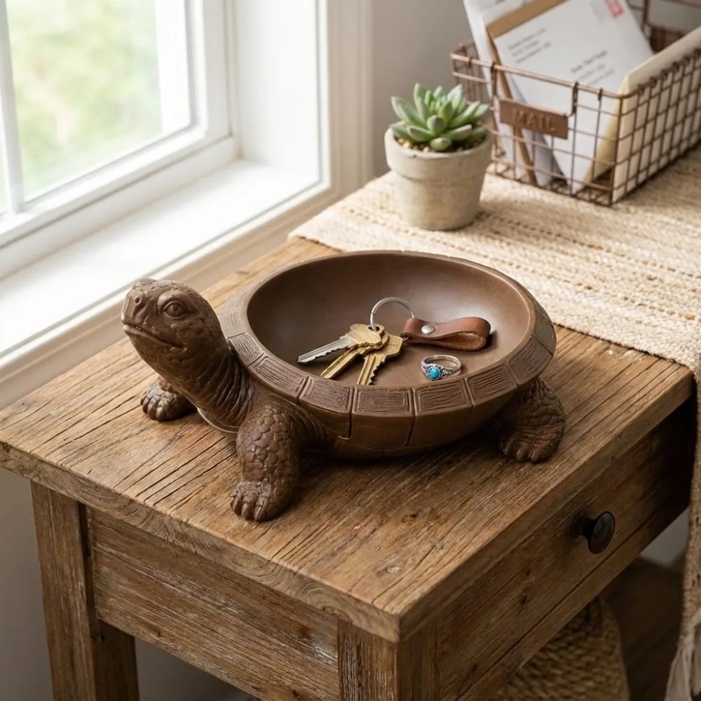 Resin Turtle Shaped Storage Tray Decorative Medium Capacity Jewelry Organizer Animal Figurine Brown Trinket Organizer Bowl