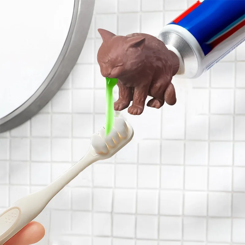 Funny Cat Toothpaste Dispenser Spoof Cat Vomited Toothpaste Cap 3D Printed Squeezer Bathroom Accessories Squeezer Toy Prank Gift