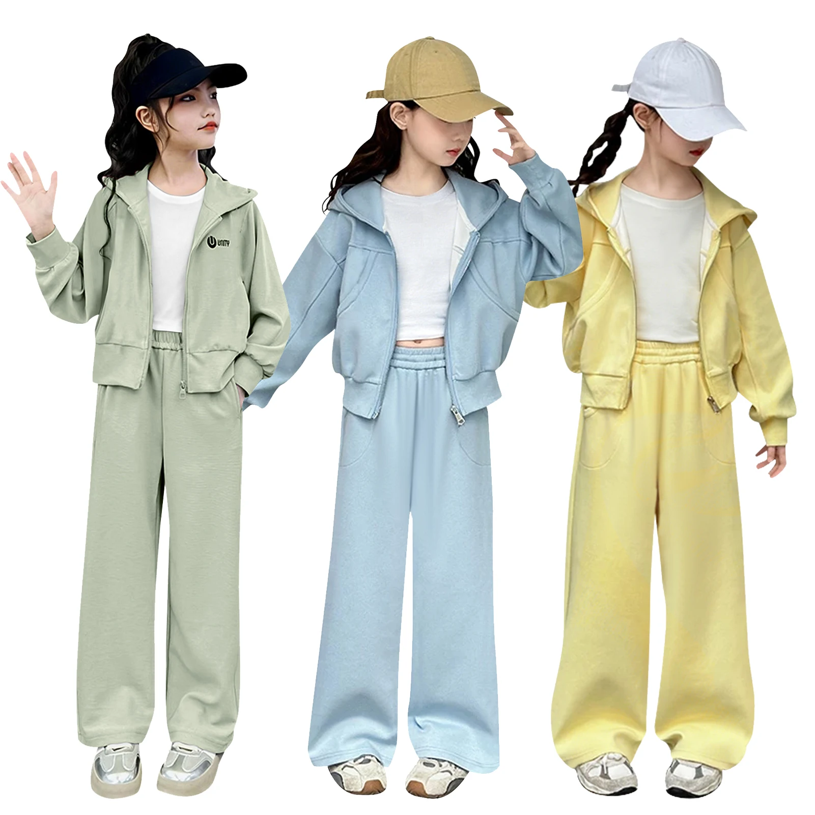 

Детский спортивный костюм для девочек, комплект из 2 предметов: куртка на молнии + брюки, с капюшоном, для осени/весны