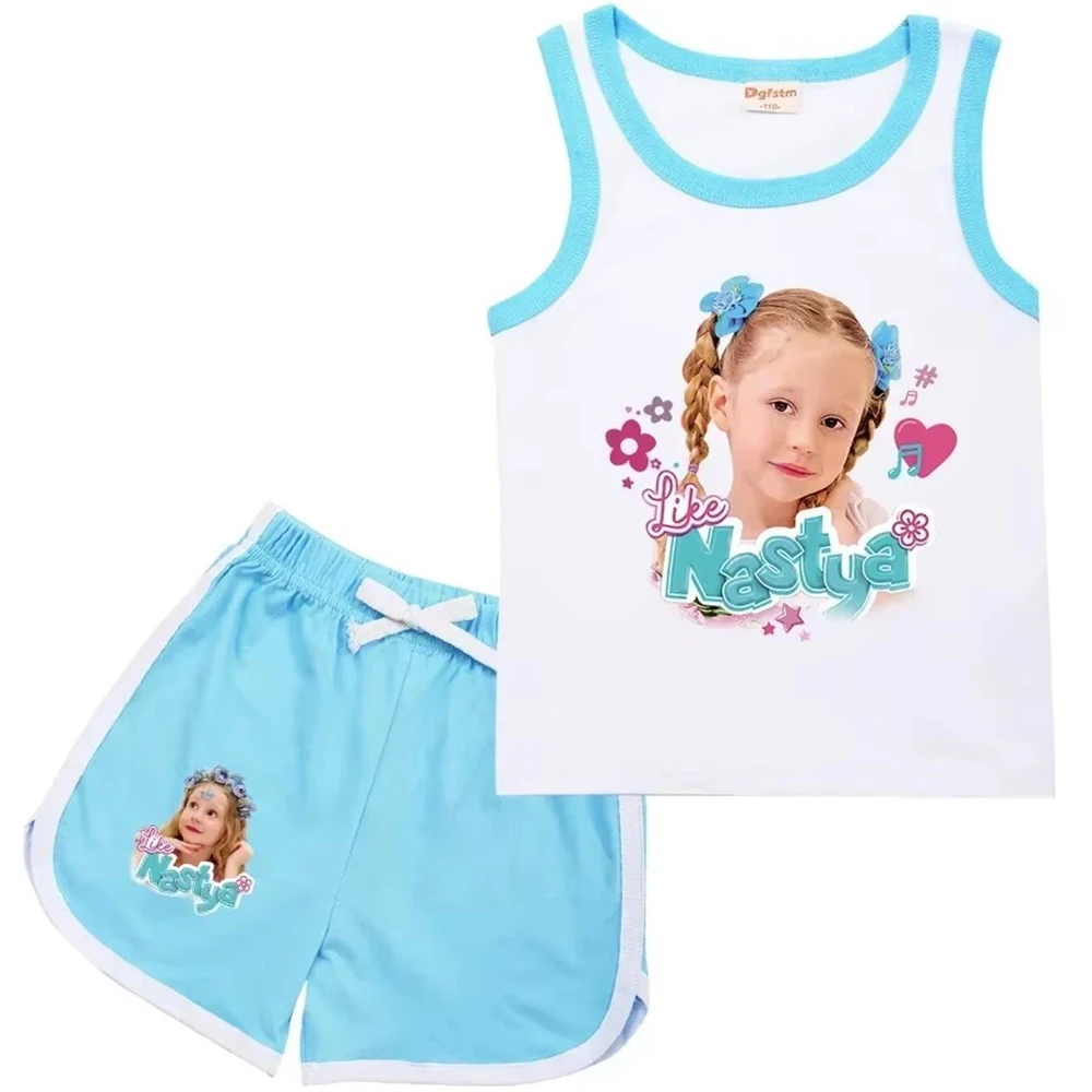 Russian Lovely Like Nastya Clothes Kids Summer Outfits Baby Girls Sleeveless Vest Shorts 2pcs Set Boys Tracksuit Children's Sets