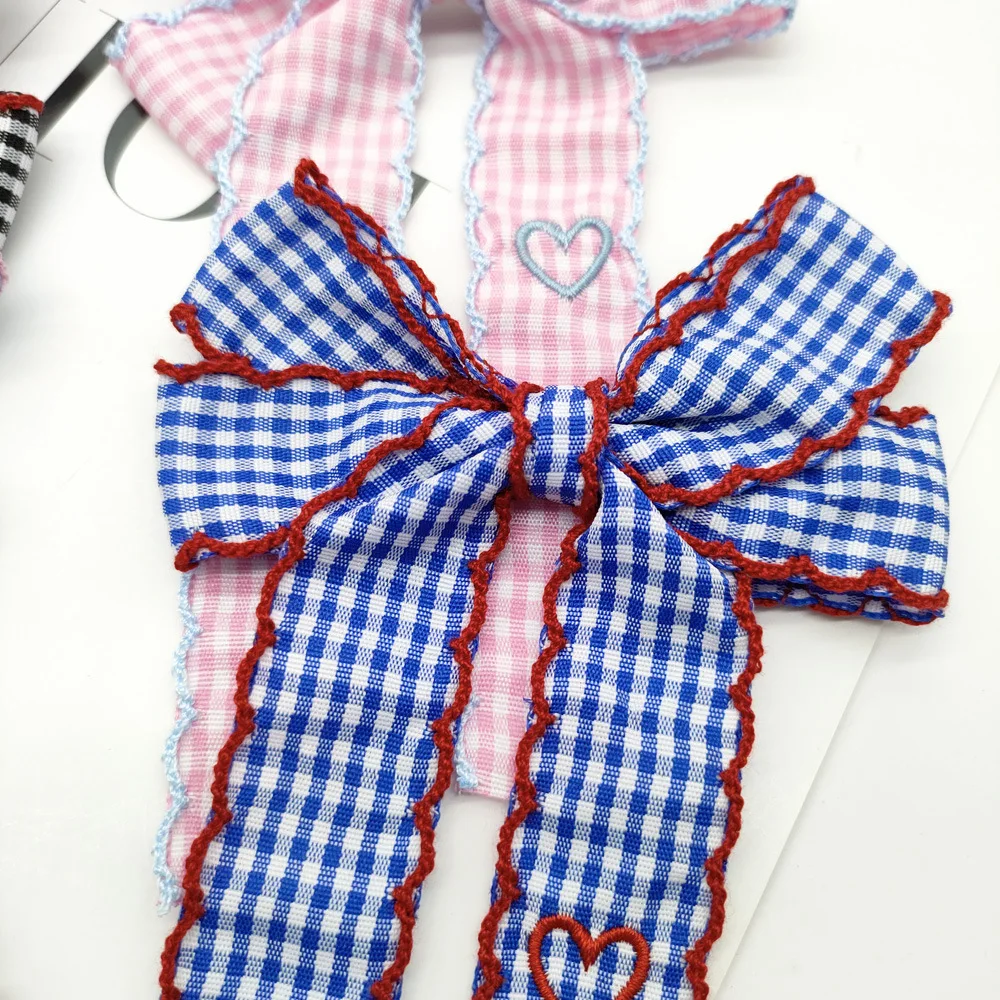24pcs Tartan Plaid Bow Hair Clips for Girls Wave Edge Long Tassel Barrettes Kids Frill Bow Hairpins Baby Headwear Bulk