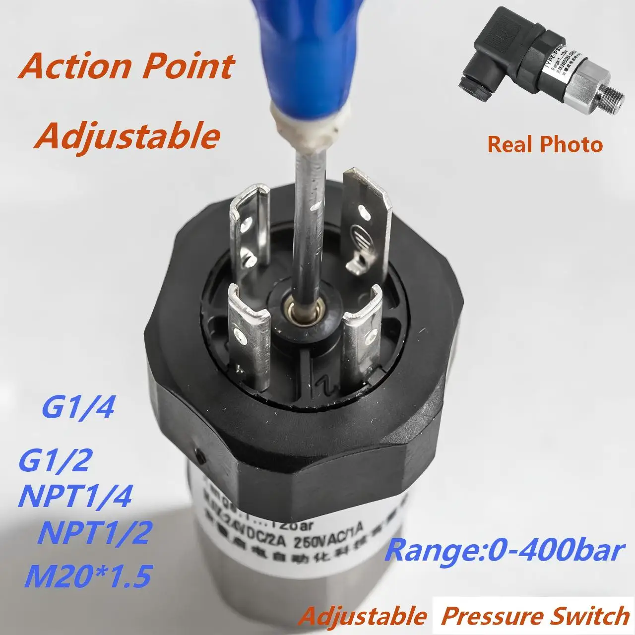 10-100bar Mechanical Pressure Switch 0-10bar 40-400bar NO+NC Water Pump Air Oil Pressure Control 20-200bar G1/4 Hydraulic 10bar