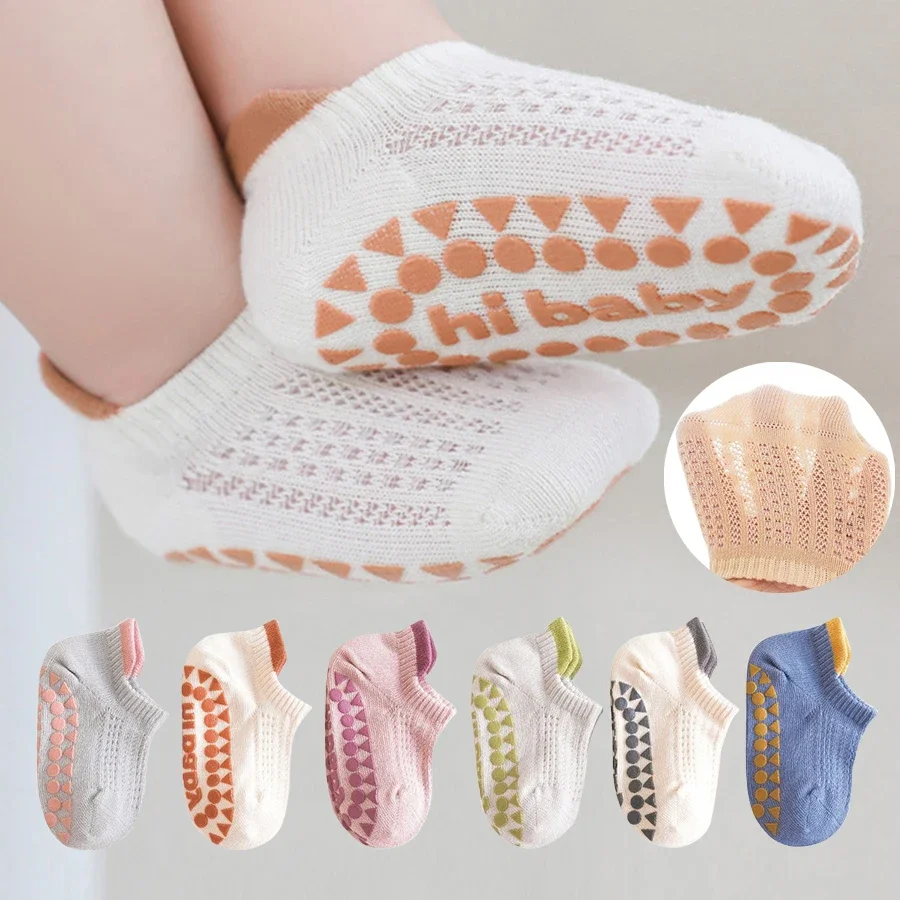 3 Paar rutschfeste Babysocken aus Baumwolle, dünnes Netz, bequem, atmungsaktiv, für Kinder, Jungen und Mädchen, Bodensocken