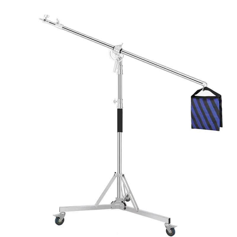 Heavy Duty C Stand with Arm 3M Adjustable Stainless Steel Light Stand Telescopic Crossbar for Video Lighting