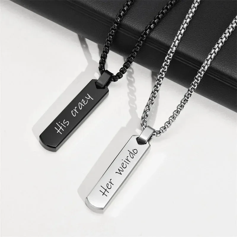 Custom Engraved Men's Stainless Steel 3D Rectangle Bar Necklace,Personalized Text Classic Chain Jewelry Gifts for Him Daily Wear