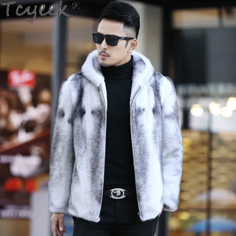 

Tcyeek Men's Winter Coat High Quality Natural Mink Fur Coats Men Clothes Fashion Hooded Warm Male Fur Jacket Jaqueta Masculina