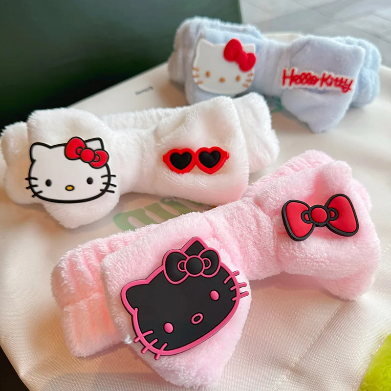 

Sanrio Scrunchie for Women Cute Cartoon Hello Kitty Hairband Comfortable Wash Face Wristband Wide Brim Plush Hairband Girl