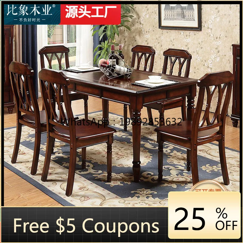 

LYY American Style Dining Table and Chair Set Retro European Classical Country Small Apartment Rectangular Dining Table