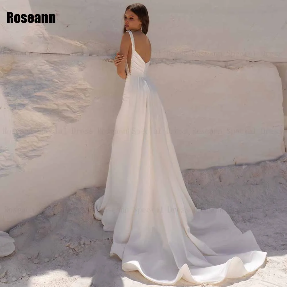 Exquisite Ivory A-line Wedding Dress Sleeveless 2024 New Design Open Back Bride Dresses Brush Train Floor Length robe de mariée