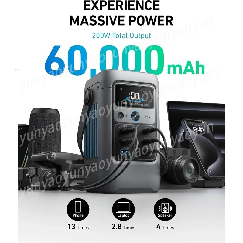 C200 DC Power Bank Station 60,000mAh, 192Wh Portable Power Station LiFePO4 Battery for Outdoor Camping
