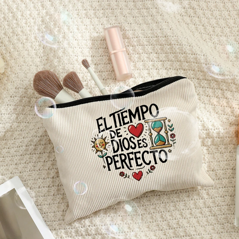 Вдохновляющая испанская библейская цитата El Tiempo De Dios Es Perfecto, косметичка, косметичка для женщин, необычный символ, художественный подарок