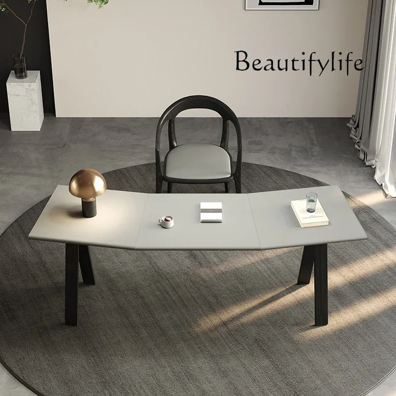 

J X Italian Minimalist Saddle Leather Desk Modern Minimalist Office High-end Solid Wood Tables And Chairs