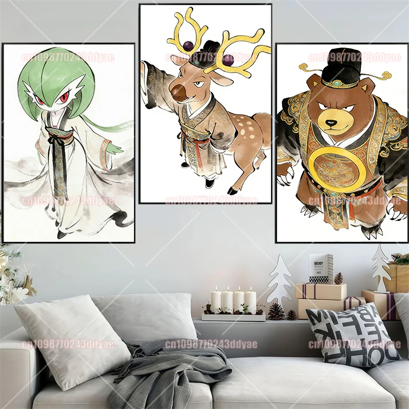 Pokemon Ink Antique Poster Gengar Psyduck Arcanine Lucario Gardevoir Print Anime Character Wall Art Print Living Room Decor - view 3