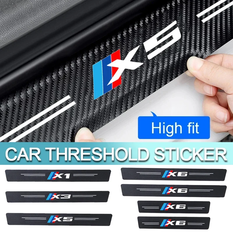 Car Door Threshold Sill Scuff Plate Sticker for BMW X1 X3 X4 X5 X6 X7 Logo Carbon Fiber Trunk Bumper Protective Strip Decoration