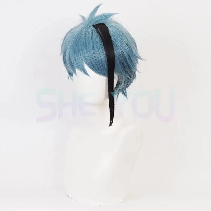 الملتوية العجائب شعر مستعار تأثيري فلويد علقة اليشم علقة زي شعر مستعار الرجال هالوين كرنفال قصير الأزرق شعر مستعار موضة غطاء شعر مستعار مجاني