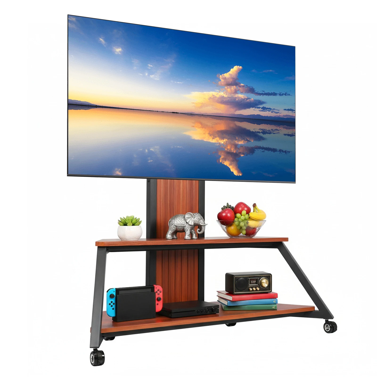 

Подвижная напольная тележка-стойка для экранов от 60 до 100 дюймов, до 220 фунтов, с полкой, поворотными колесами, регулировкой высоты и фиксируемыми колесами