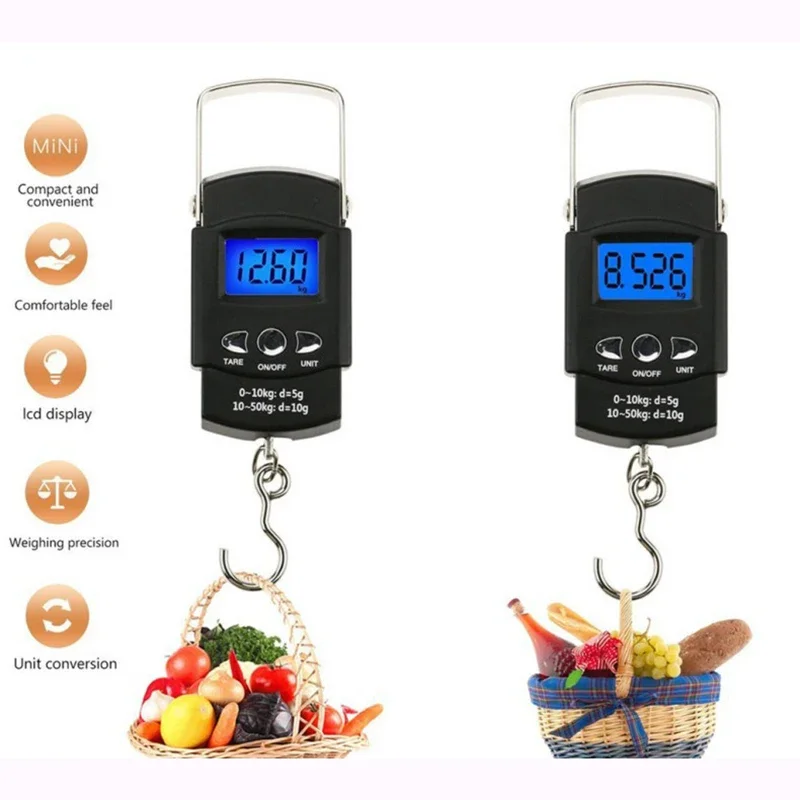 

50kg Weighing Electronic Balance Digital Fish Hook Hanging Fishing Measuring Tape Ruler Mini Luggage for Fishing Pocket Scale