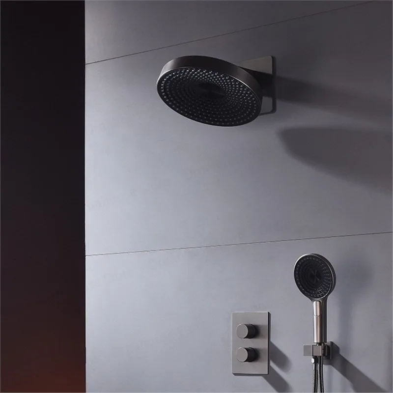 Concealed Wall Mount Thermostatic Shower Set Hidden Embedded in-wall Shower Fixture System with Handheld and Top Spray