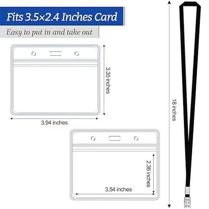 10 ชุดโปร่งใสผู้ถือบัตรคลิปโลหะเชือก ID Tag Badge จัดเก็บพนักงาน Pass Work Card Case กันน้ํา