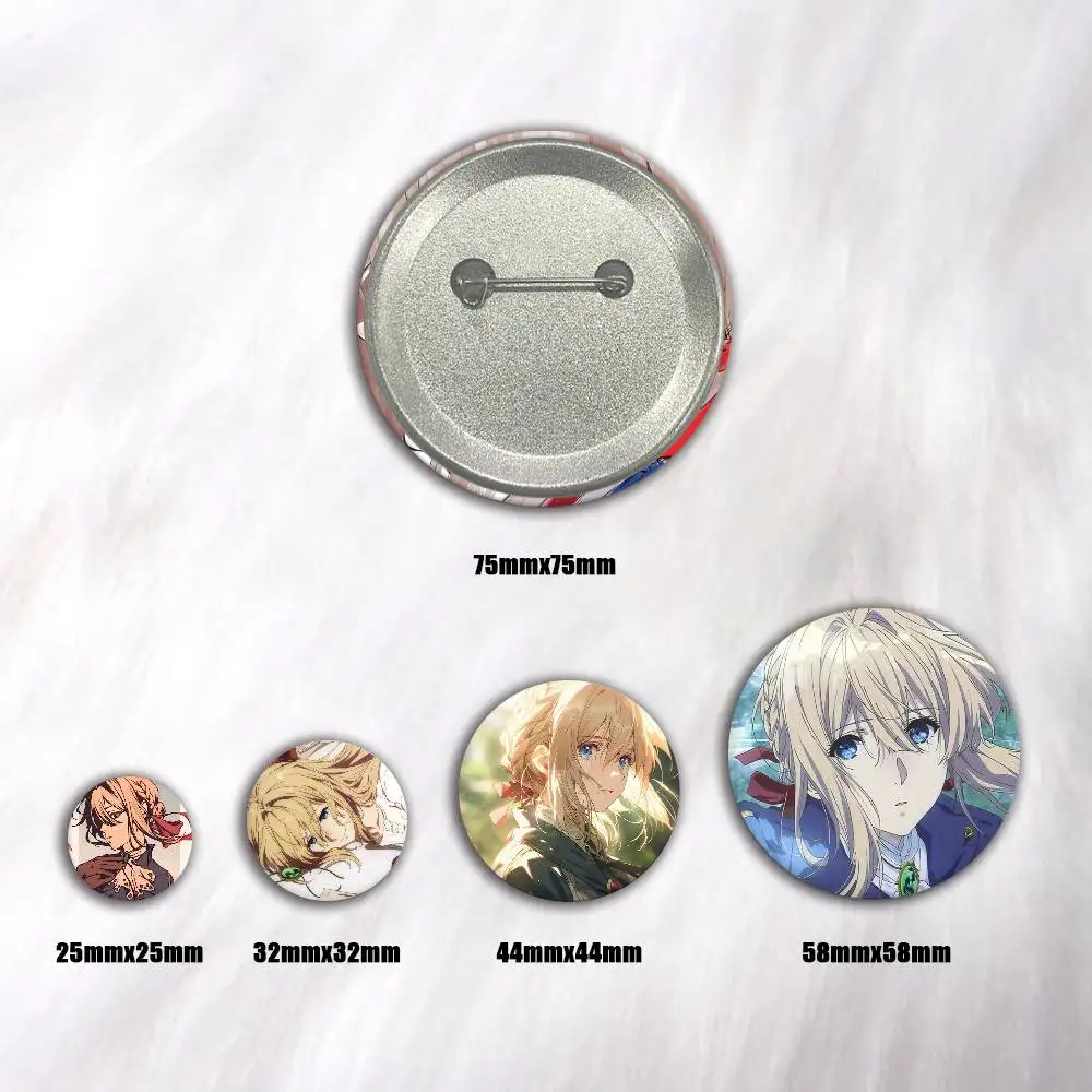 A-V-Violet E-Evergarden Cartoon Round Brooches On Backpack Jacket Acrylic Button Pins Collection Gifts