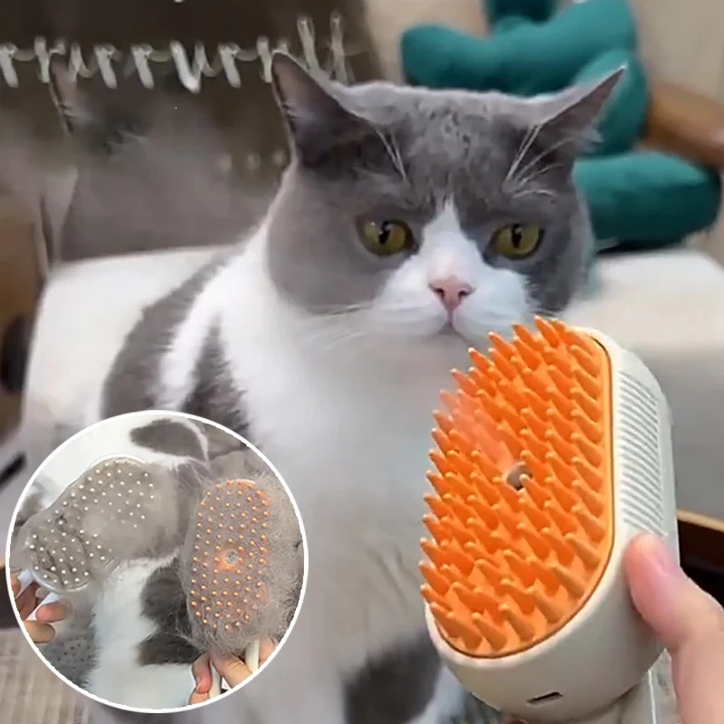 Steamy Cat Brush 3 in 1 Electric Anti-splashing Handle Cat Brush with Steam Spray for Massage Pet Grooming Comb Hair Removal