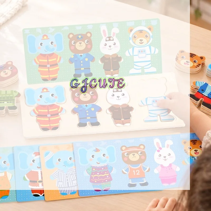 Elephant Bear Change Clothes Children's Early Education Wooden Jigsaw Puzzle Dressing Game Baby Puzzle Toys For Children Gift