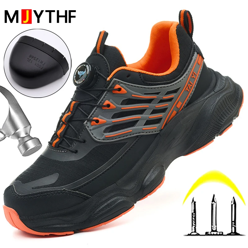 

Новая защитная обувь, мужские рабочие кроссовки с вращающейся кнопкой, обувь со стальным носком, устойчивая к проколам рабочая обувь, защитные ботинки, нескользящие