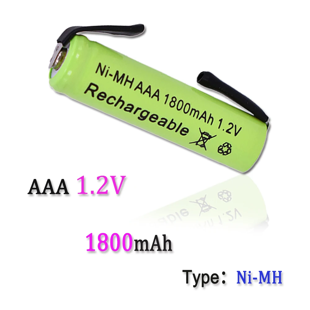 

AAA 1.2V 1800mAh Ni-MH with Solder Tabs rechargeable battery cell, for Electric Shaver, Razor, Toothbrush