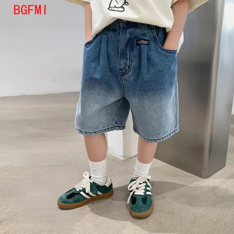 2024 Summer Pants Teenage Boy\'s Shorts New Cotton Thin Gradient Color Denim Shorts Children Short Jeans Clothing for Junior Boy