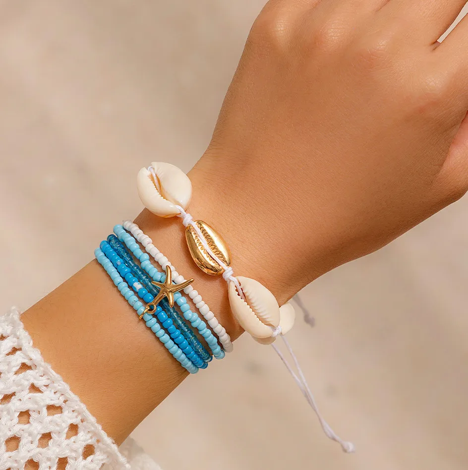 Rural Vacation Style Shell Rice Bead Bracelet Bracelet Beach Starfish Bead Bracelet Set For Women