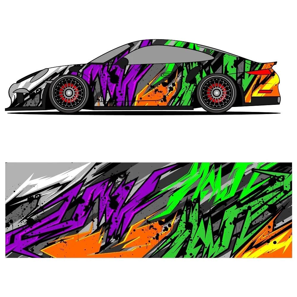 Graffiti Art Racing Car Graphic Decal Full Body Racing Vinyl Wrap Car Full Wrap Sticker Decorative Car Decal Size 450cm*100cm