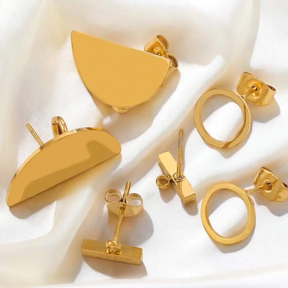 5 teile/los Edelstahl Vergoldet PVD Ohrring Einstellungen Basis Halb Runde Rechteck für DIY Schmuck Machen Zubehör Großhandel