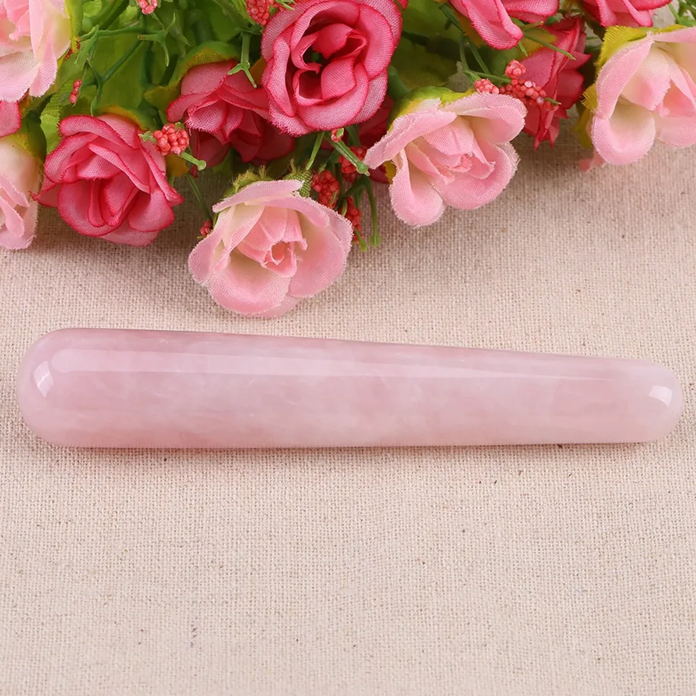 Quartz Crystal Face Massage Wand Smooth Surface Acupressure Crystal Massage Wand Pink Quartz Massage Stick Facial Body Caring view 3