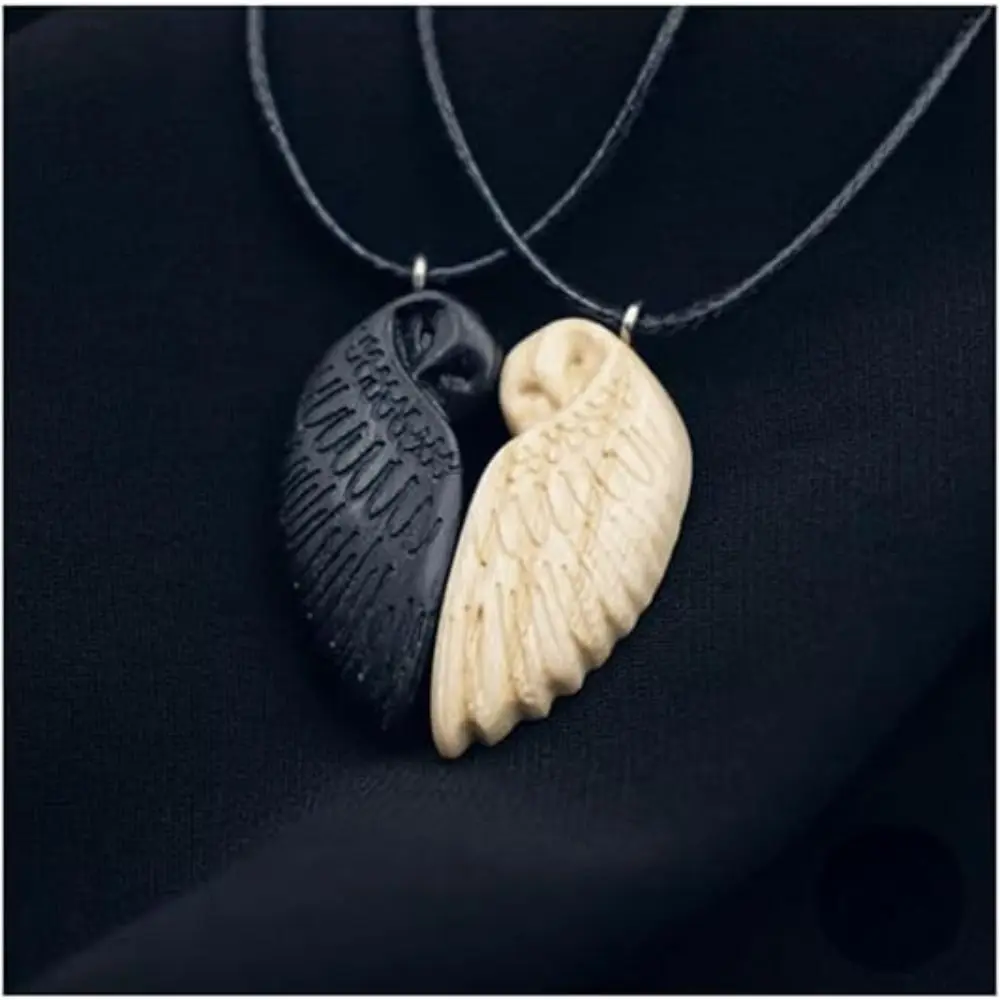 Collar con colgante de búho de madera de la suerte, colgante de ciervo hecho a mano, collar de pareja, accesorios de joyería, collar a juego con patrón de animales