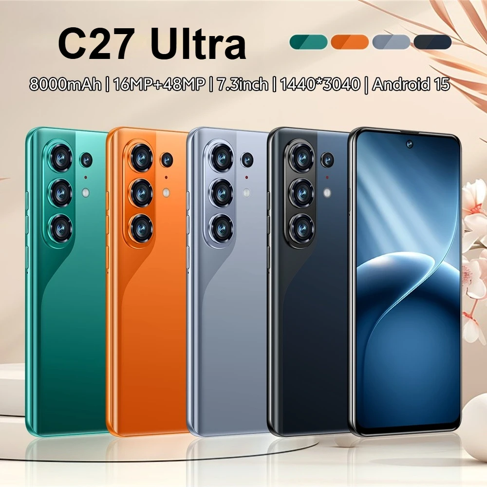 K-Touch Smartphone C27 Ultra 8000mAh Battery Mobile Phones Android 15 Face ID Unlock Cell Phone 5G Dual SIM 7.3inch Full Display 22GB+2TB 16+48MP Cellphones