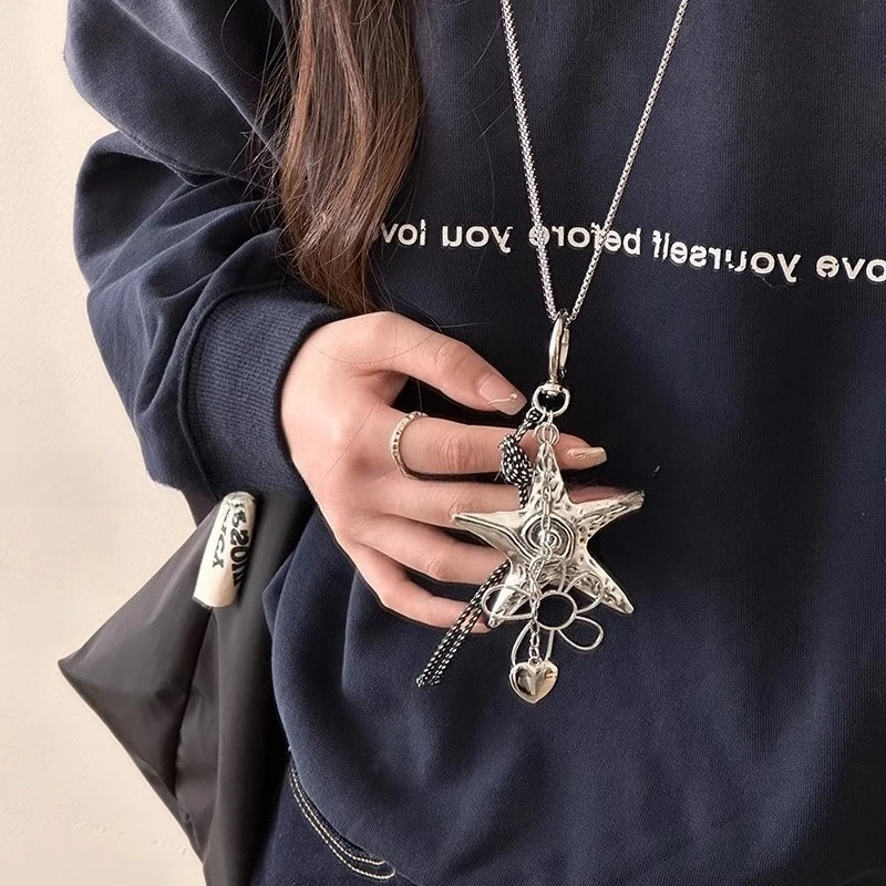 Sea Star Long Necklace Silver Tone Premium Elegant Versatile Choker Pendant Jewelry for Women Daily Office Casual Party