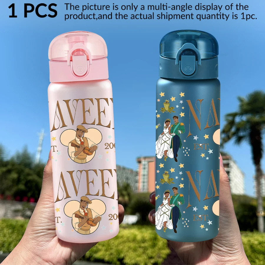 Botella de agua de plástico con diseño de príncipe y rana de Disney, 26oz, para deportes al aire libre, regalo de cumpleaños/regreso a casa, 1 ud.