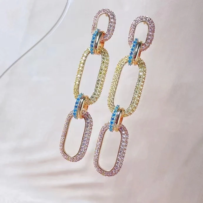 Bilincolor Designer Zircon Inlaid Chain Earrings for Women