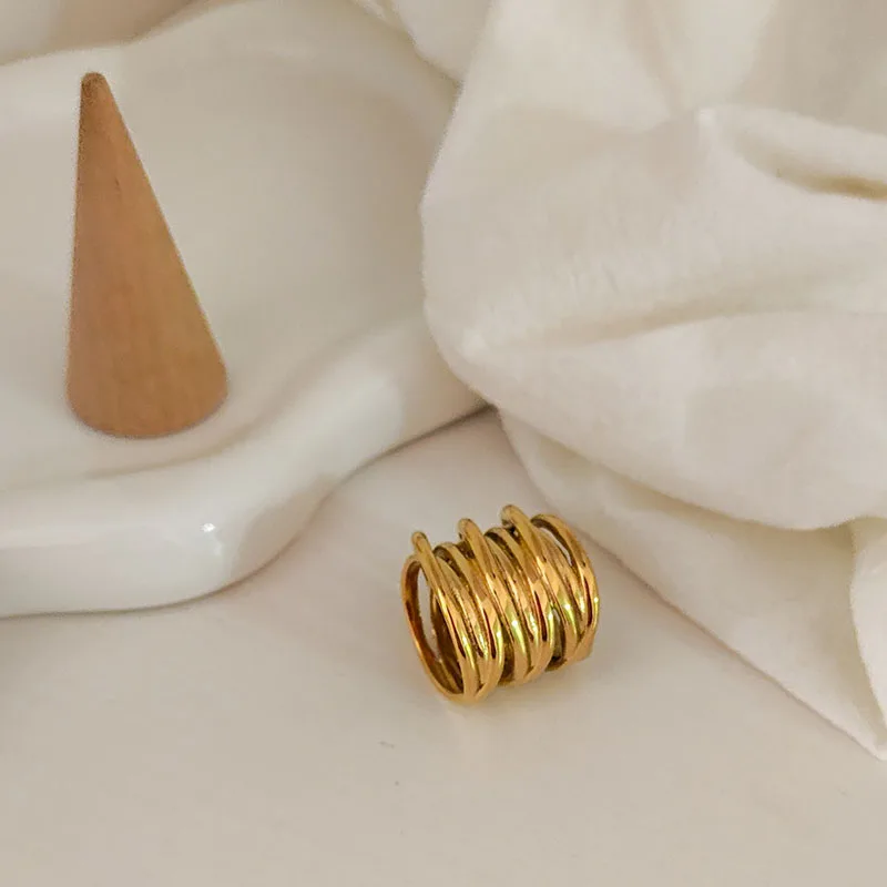 Coil spring multilayered wide rings stainless steel statement rings for women bold stainless steel jewelry new in waterproof image 5